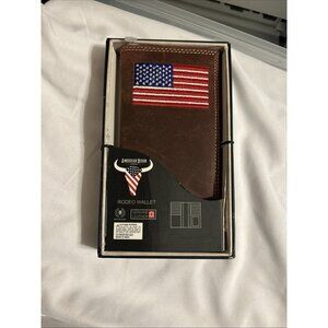 AMERICAN BISON LEATHER RODEO WALLET Genuine Leather Western Cowboy American Flag